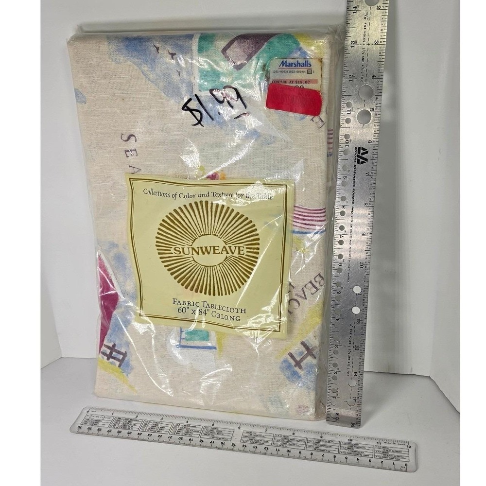 Sunweave Beach Coastal Fabric Tablecloth 60x84 Oblong 100% Cotton MultiColor Y2K